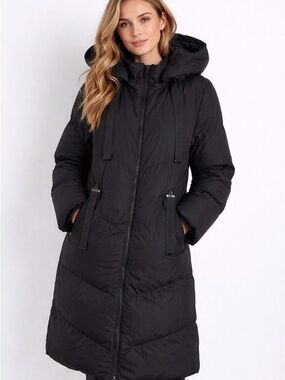 Saint & Sinner Black Hooded Long Puffer Coat - Women, Chevron